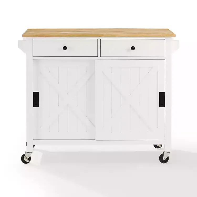 Kitchen Islands & Bar Carts-Kirklands Home Barn Door Kitchen Cart White