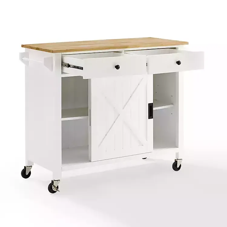 Kitchen Islands & Bar Carts-Kirklands Home Barn Door Kitchen Cart White