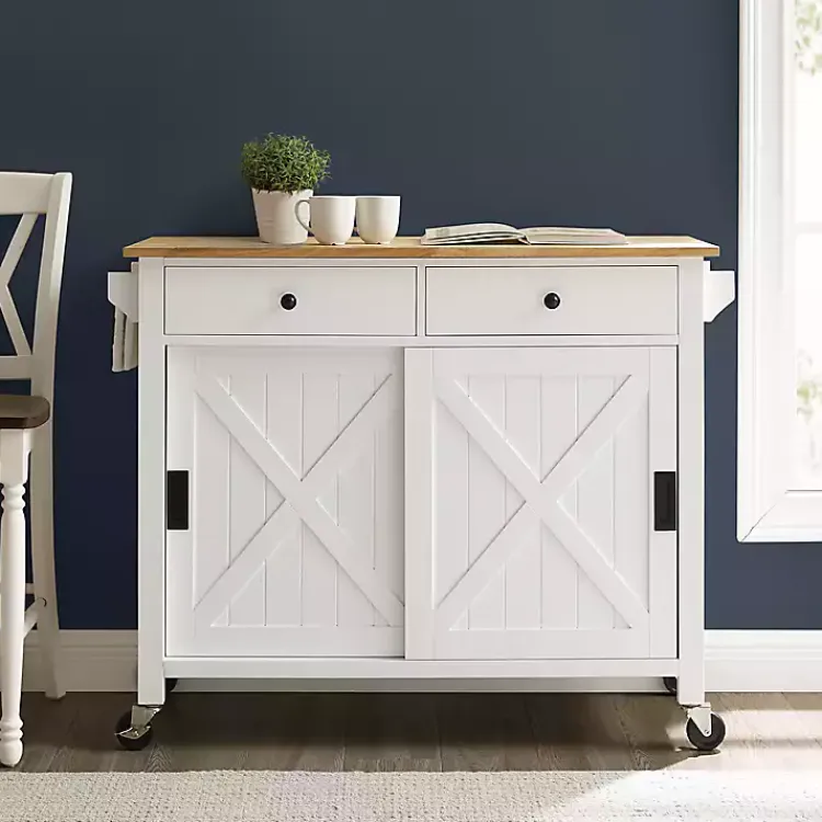 Kitchen Islands & Bar Carts-Kirklands Home Barn Door Kitchen Cart White