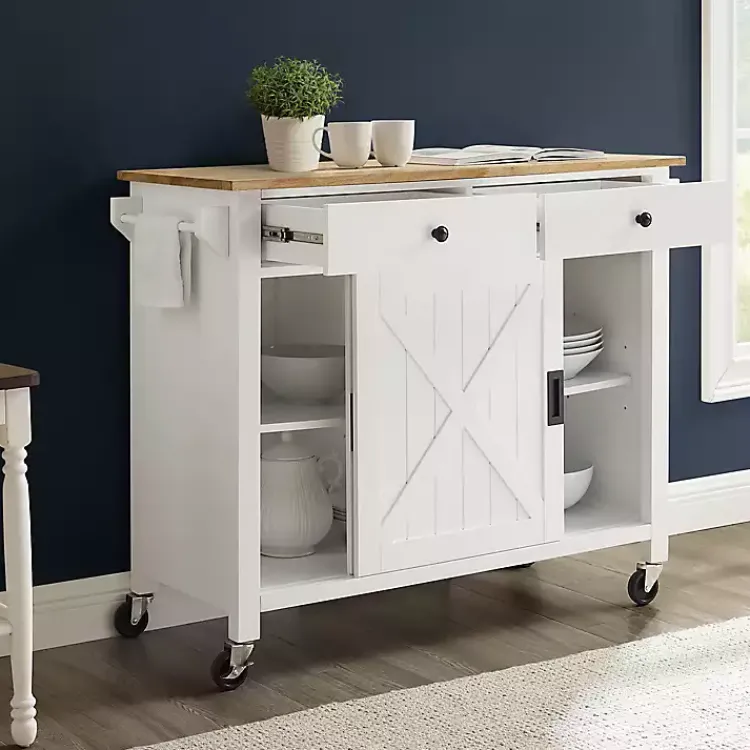 Kitchen Islands & Bar Carts-Kirklands Home Barn Door Kitchen Cart White