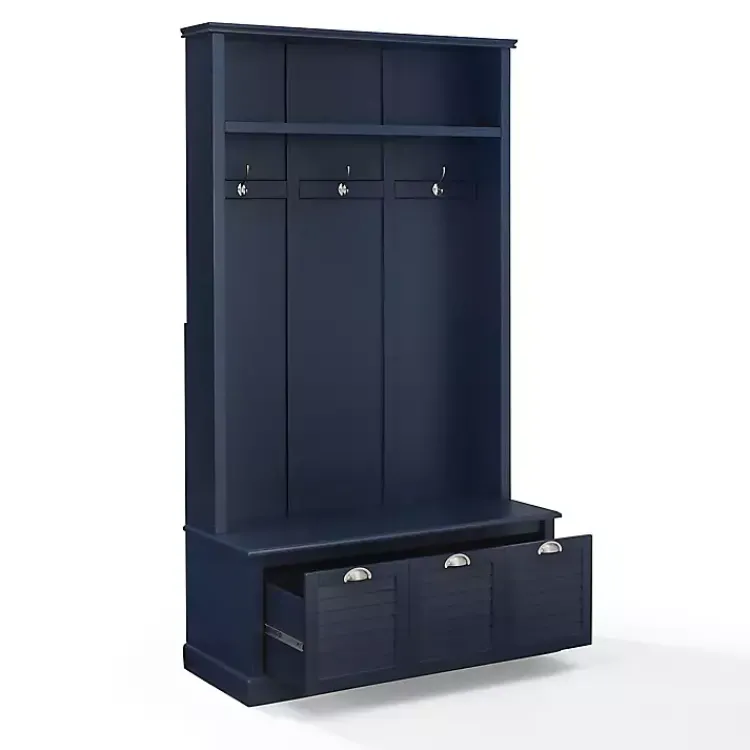Entryway Furniture-Kirklands Home Navy Wood Storage Bench Hall Tree Blue