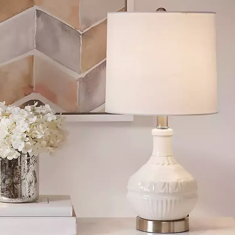 Table Lamps-Kirklands Home Ceramic Embossed Table Lamp White
