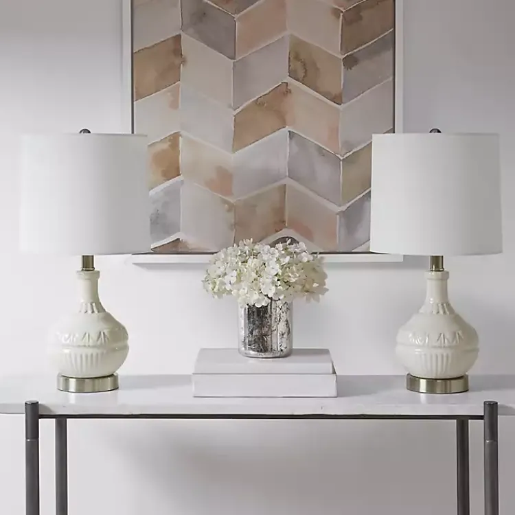 Table Lamps-Kirklands Home Ceramic Embossed Table Lamp White