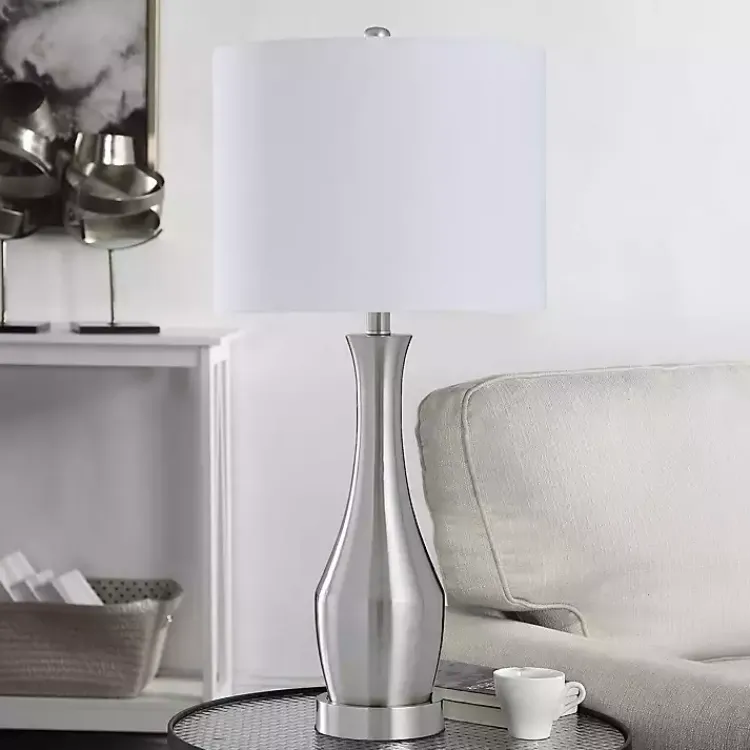 Table Lamps-Kirklands Home Silver Metal Taper Table Lamp White