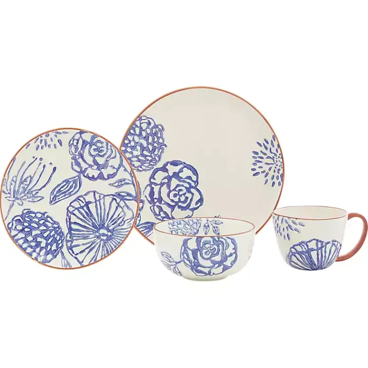 Dinnerware-Kirklands Home Ivory and Blue Floral 16-pc. Dinnerware Set