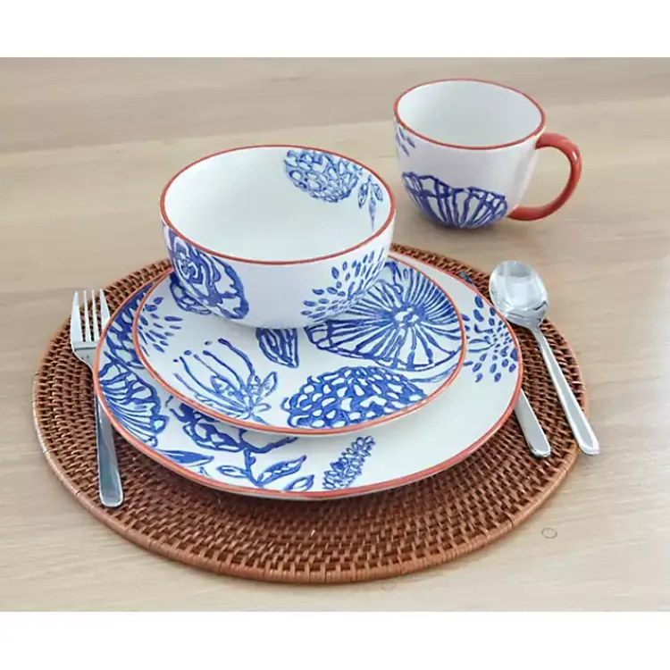 Dinnerware-Kirklands Home Ivory and Blue Floral 16-pc. Dinnerware Set