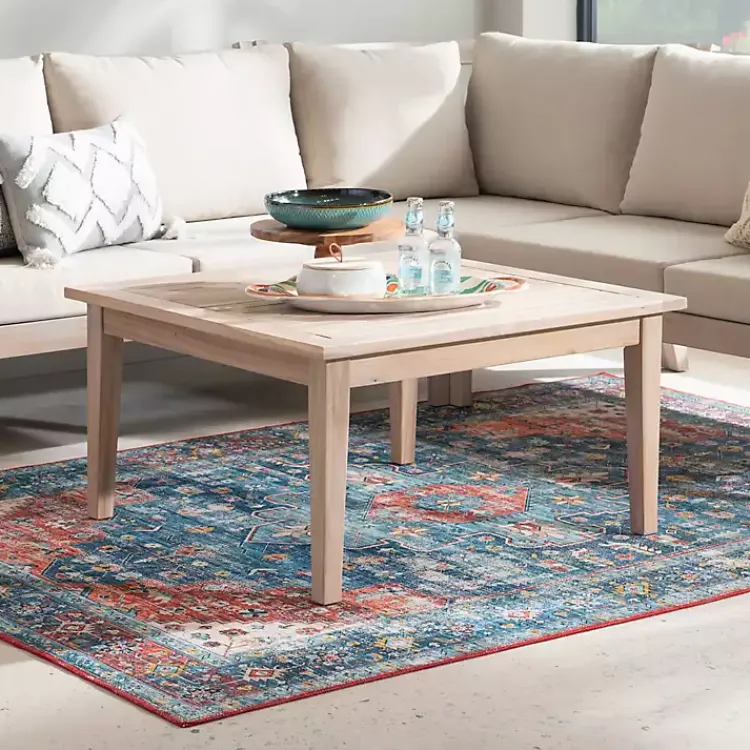 Outdoor Tables-Kirklands Home Square Natural Wood Slatted Outdoor Coffee Table Tan