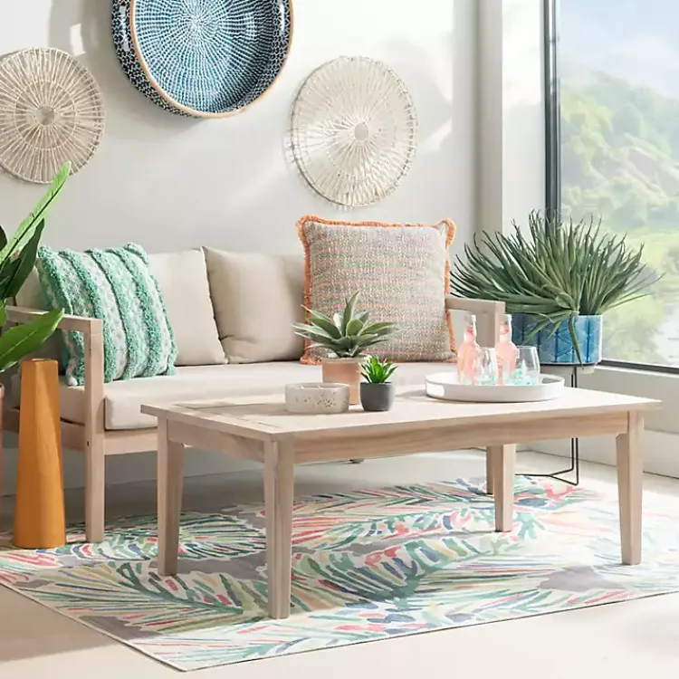 Outdoor Tables-Kirklands Home Natural Acacia Wood Slatted Outdoor Coffee Table Tan