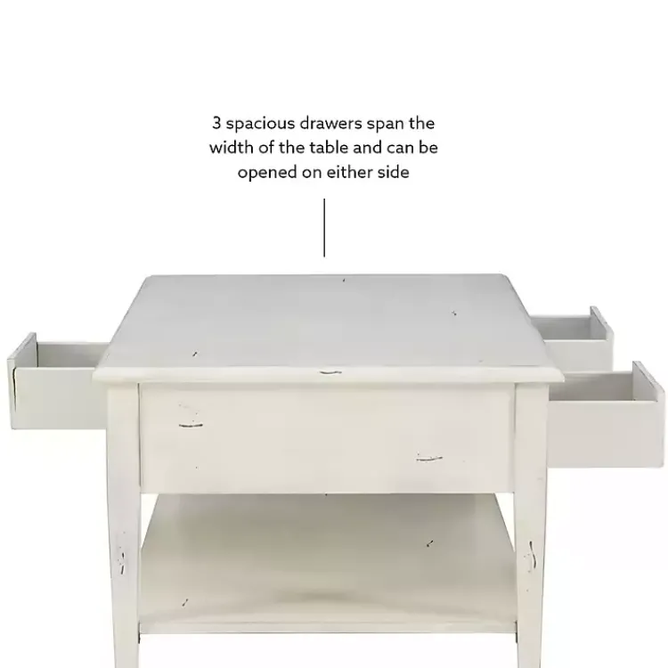 Coffee Tables-Kirklands Home Distressed Cream Wood 3-Drawer Coffee Table Ivory