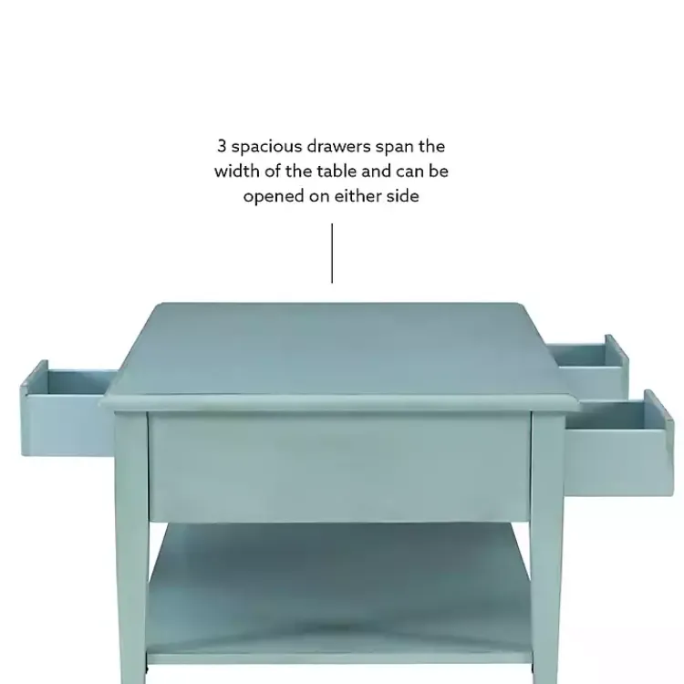 Coffee Tables-Kirklands Home Distressed Turquoise Wood 3-Drawer Coffee Table Blue