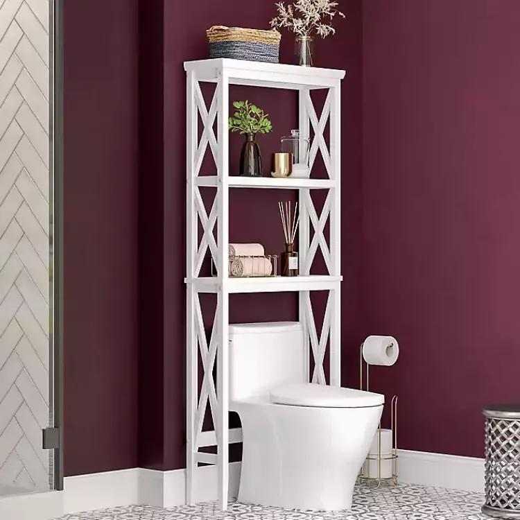 Bathroom Furniture-Kirklands Home Wood Over-Toilet 3-Tier Shelf White