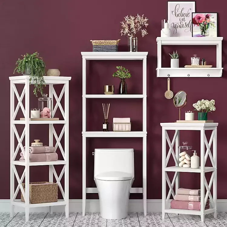 Bathroom Furniture-Kirklands Home Wood Over-Toilet 3-Tier Shelf White