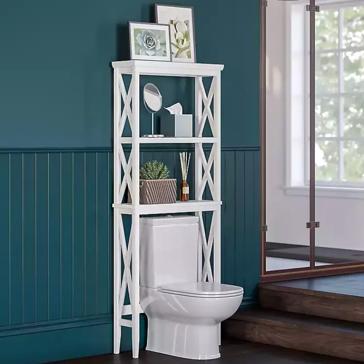 Bathroom Furniture-Kirklands Home Wood Over-Toilet 3-Tier Shelf White