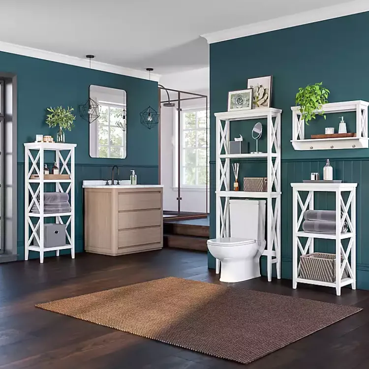 Bathroom Furniture-Kirklands Home Wood Over-Toilet 3-Tier Shelf White