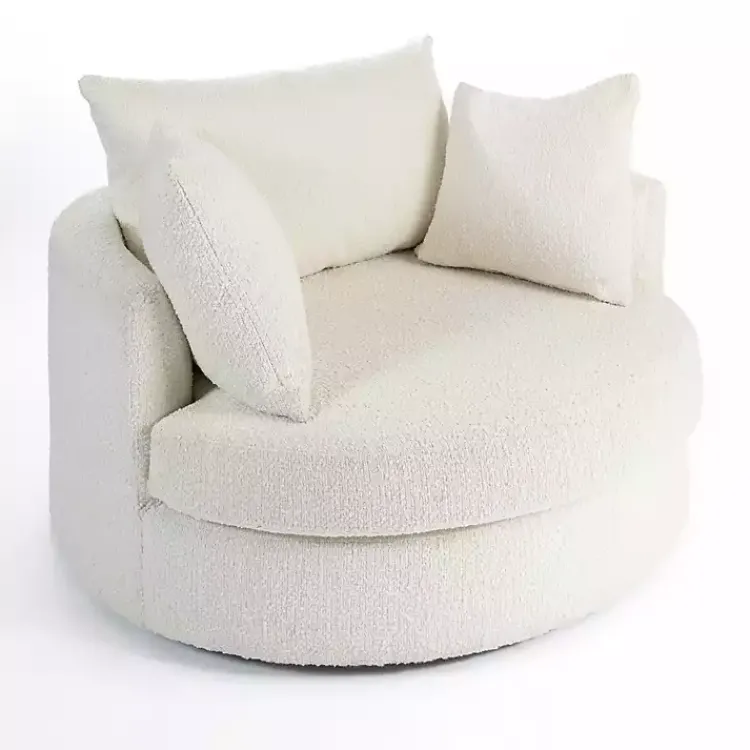 Accent Chairs-Kirklands Home Round Cream Boucle Swivel Accent Chair Ivory