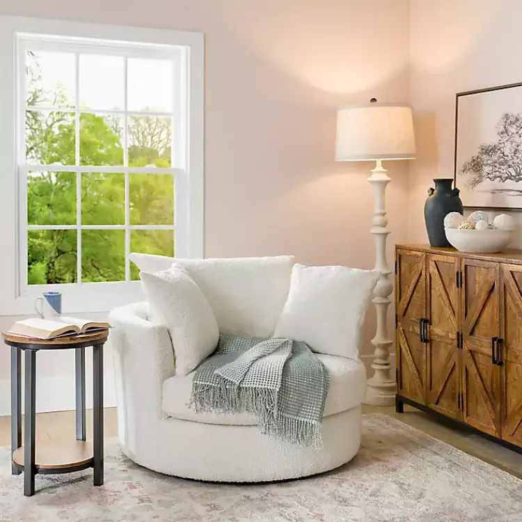 Accent Chairs-Kirklands Home Round Cream Boucle Swivel Accent Chair Ivory