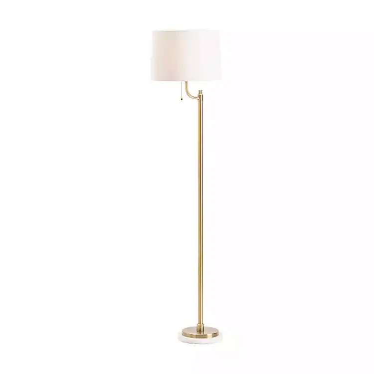Floor Lamps-Kirklands Home Gold Metal and Marble Base Floor Lamp White