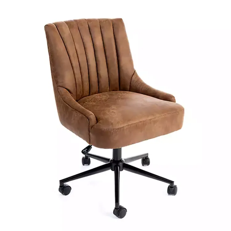 Office Furniture-Kirklands Home Wyatt Faux Leather Swivel Office Chair Brown