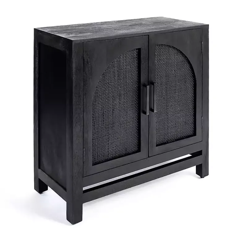 Cabinets & Sideboards-Kirklands Home Arch Cane and Wood Cabinet Black