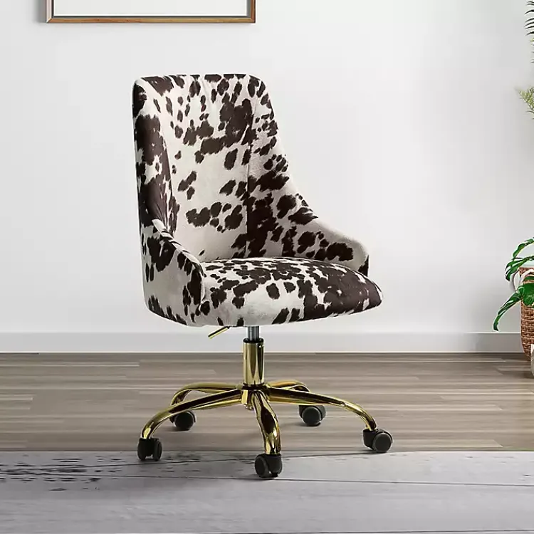 Office Furniture-Kirklands Home Brown and White Upholstered Cow Print Office Chair