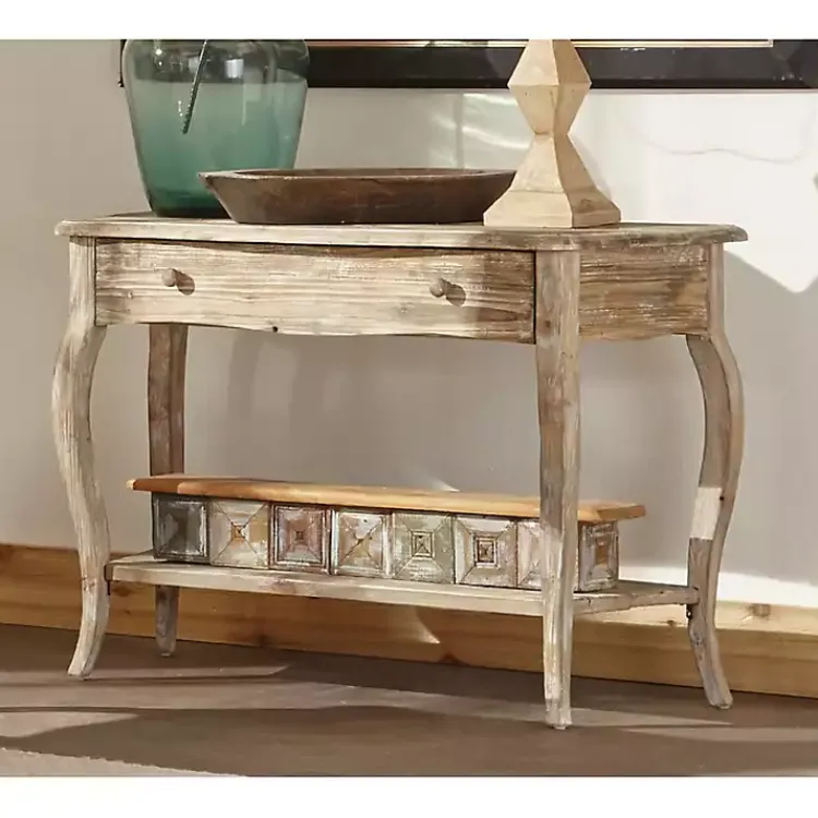 Console Tables-Kirklands Home Rustic Wood Curved Console Table Brown