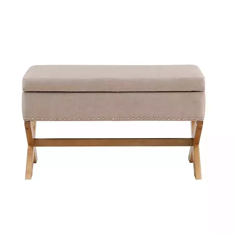 Benches & Ottomans-Kirklands Home Beige Crossed Storage Ottoman Tan