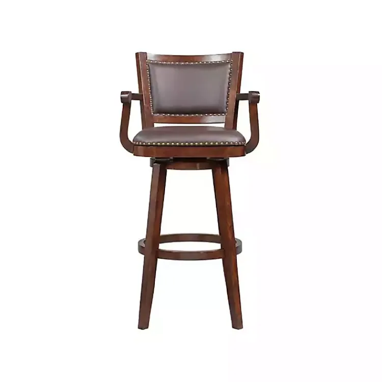 Bar Stools & Counter Height Stools-Kirklands Home Wood and Faux Leather Swivel Bar Stool Brown