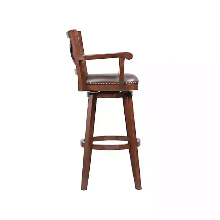 Bar Stools & Counter Height Stools-Kirklands Home Wood and Faux Leather Swivel Bar Stool Brown