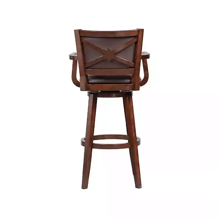 Bar Stools & Counter Height Stools-Kirklands Home Wood and Faux Leather Swivel Bar Stool Brown