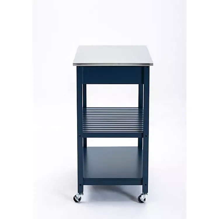 Kitchen Islands & Bar Carts-Kirklands Home Navy Wood and Stainless Steel Top Kitchen Cart Blue