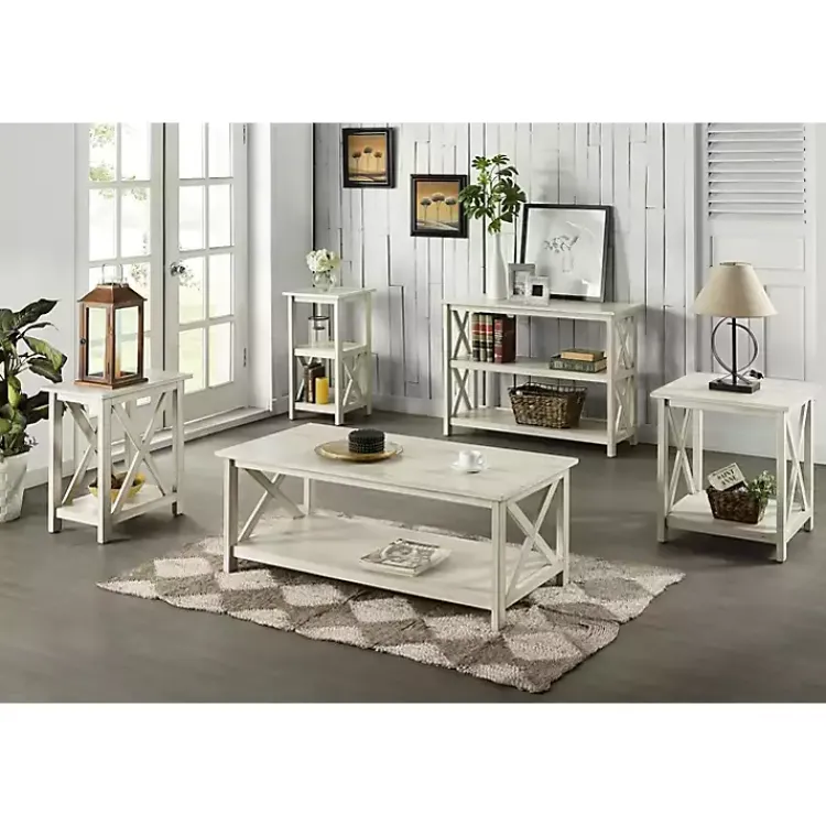 Coffee Tables-Kirklands Home Antique washed Wood Coffee Table White