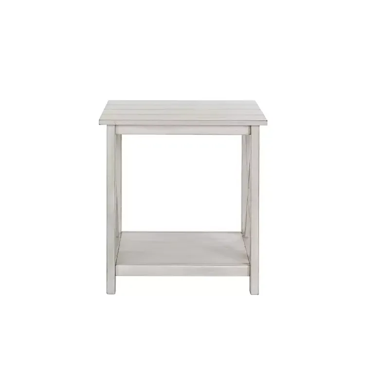 Accent & End Tables-Kirklands Home Antique washed Wood Square Side Table White