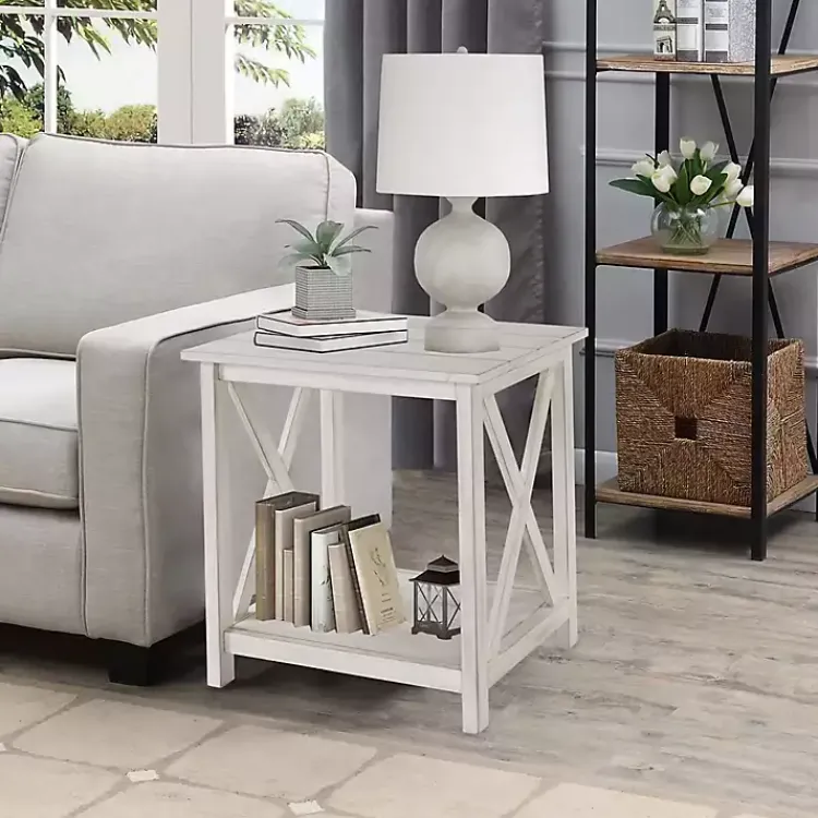 Accent & End Tables-Kirklands Home Antique washed Wood Square Side Table White
