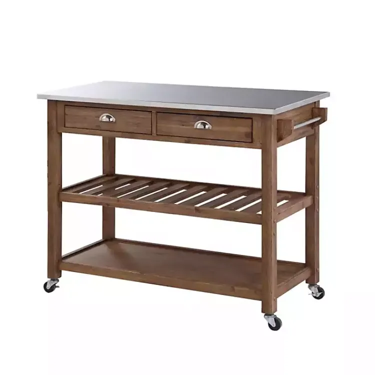 Kitchen Islands & Bar Carts-Kirklands Home Barnwood Sonoma Stainless Steel Top Kitchen Cart Brown