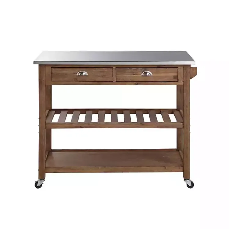 Kitchen Islands & Bar Carts-Kirklands Home Barnwood Sonoma Stainless Steel Top Kitchen Cart Brown