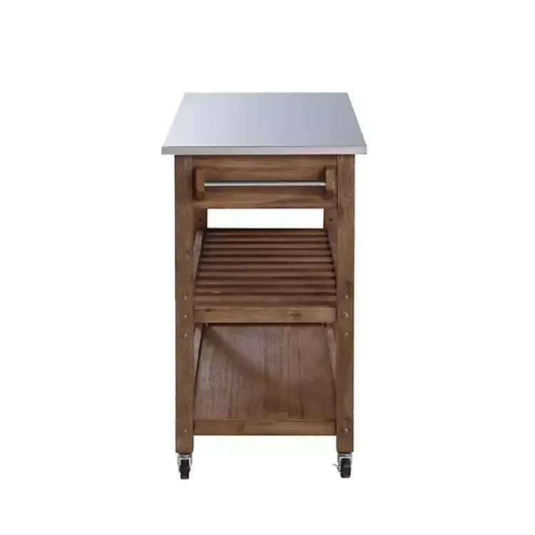 Kitchen Islands & Bar Carts-Kirklands Home Barnwood Sonoma Stainless Steel Top Kitchen Cart Brown