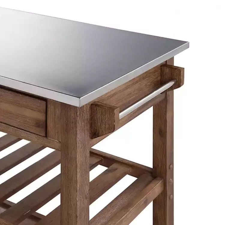 Kitchen Islands & Bar Carts-Kirklands Home Barnwood Sonoma Stainless Steel Top Kitchen Cart Brown