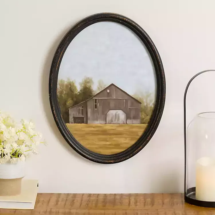 Framed Art-Kirklands Home Barn Landscape Oval Framed Art Print