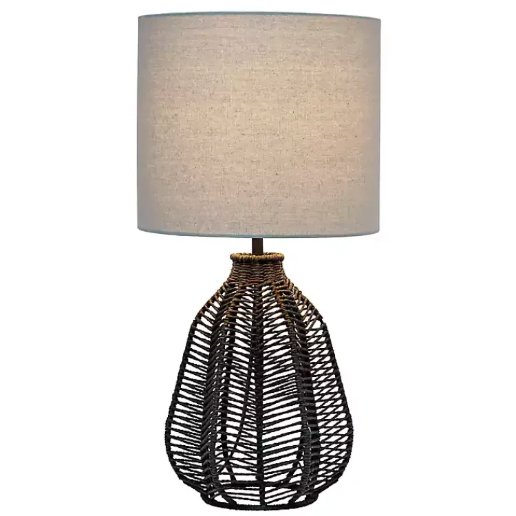 Table Lamps-Kirklands Home Black Rope Woven Table Lamp White
