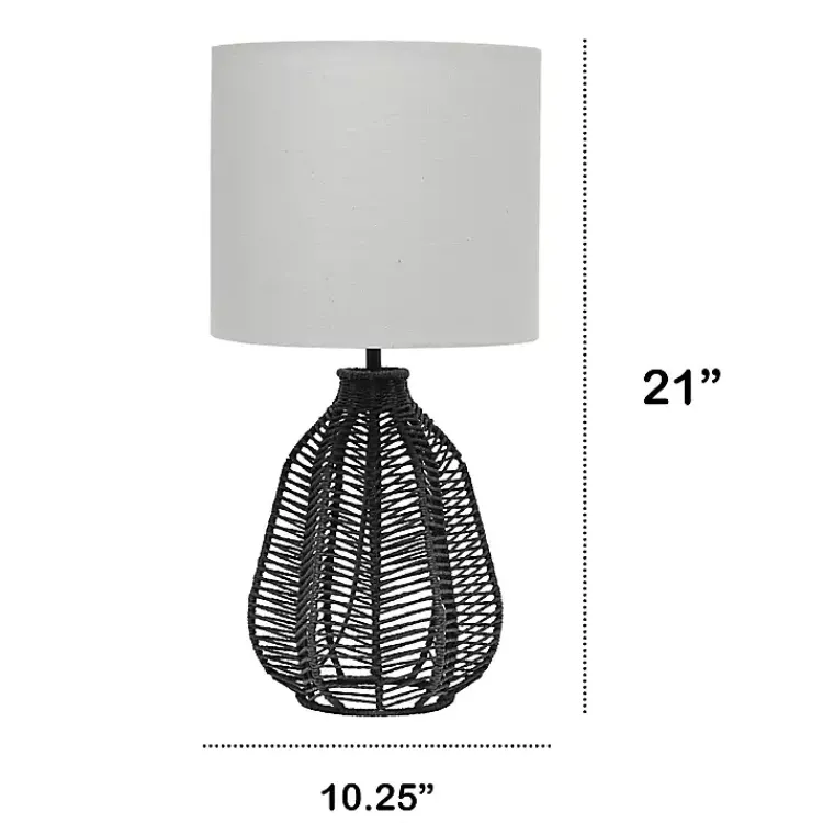 Table Lamps-Kirklands Home Black Rope Woven Table Lamp White