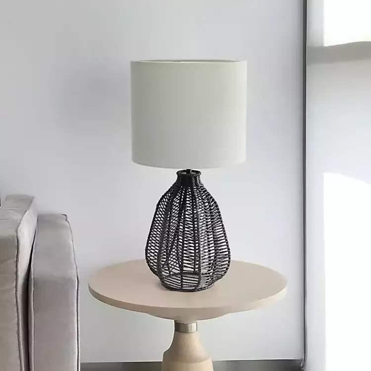 Table Lamps-Kirklands Home Black Rope Woven Table Lamp White