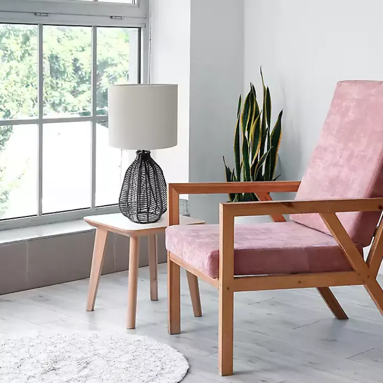 Table Lamps-Kirklands Home Black Rope Woven Table Lamp White