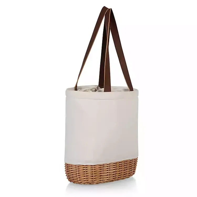 Barware-Kirklands Home Wicker Cinch Top Wine Tote Ivory