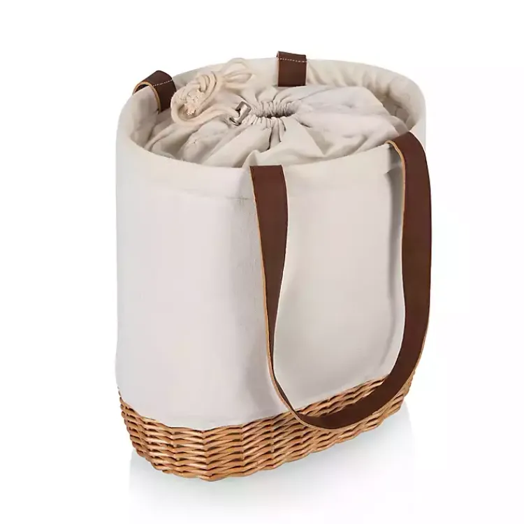 Barware-Kirklands Home Wicker Cinch Top Wine Tote Ivory