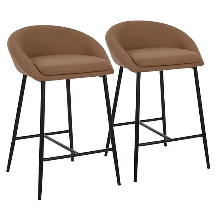 Bar Stools & Counter Height Stools-Kirklands Home Faux Leather Low Counter Stools, Set of 2 Brown