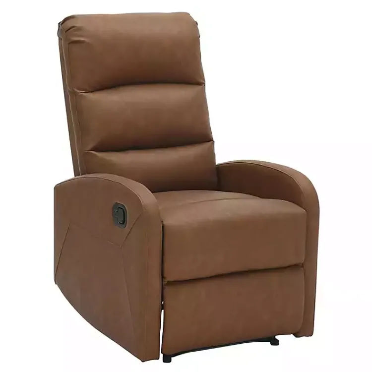Accent Chairs-Kirklands Home Faux Leather Upholstered Slim Recliner Brown