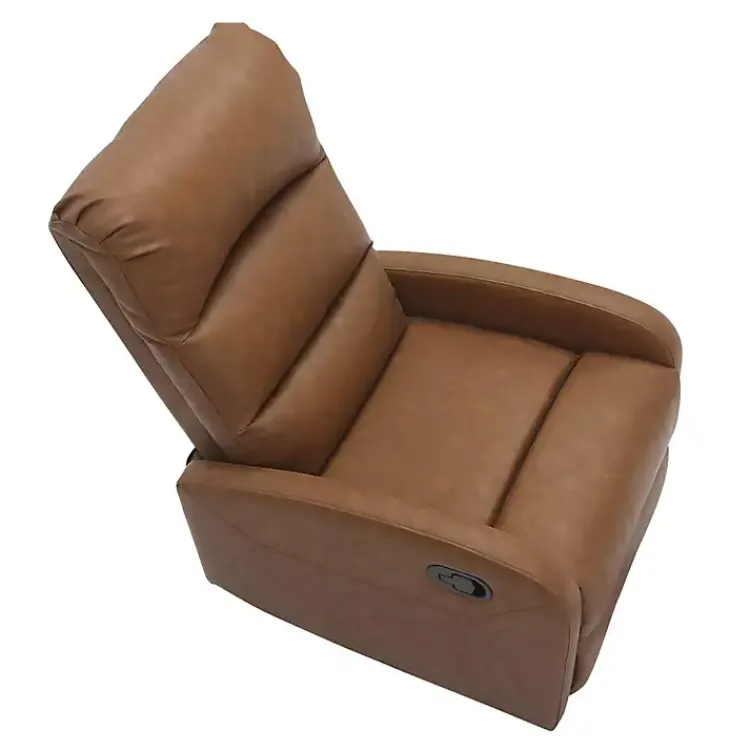Accent Chairs-Kirklands Home Faux Leather Upholstered Slim Recliner Brown