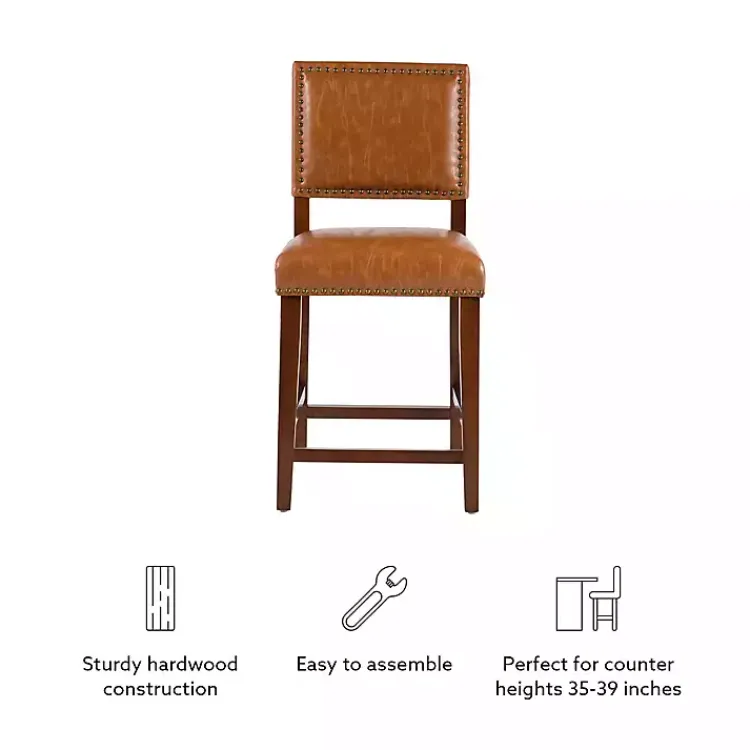 Bar Stools & Counter Height Stools-Kirklands Home Brown Faux Leather Square Classic Counter Stool Tan