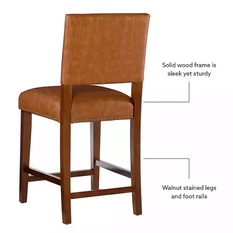 Bar Stools & Counter Height Stools-Kirklands Home Brown Faux Leather Square Classic Counter Stool Tan