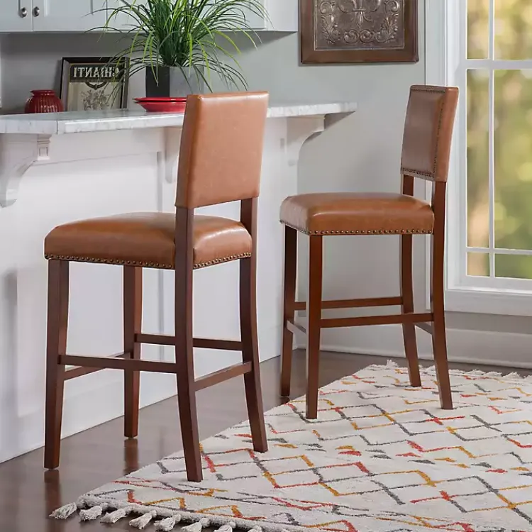 Bar Stools & Counter Height Stools-Kirklands Home Brown Faux Leather Square Classic Bar Stool Tan